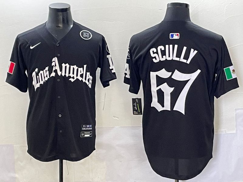 Men 2025 Los Angeles Dodgers #67 Scully Black Five generations Joint Name Nike MLB Jersey style 10->los angeles dodgers->MLB Jersey